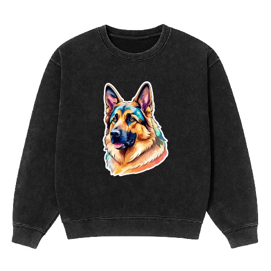 German Shepherd Watercolor Mineral Wash Sweatshirts