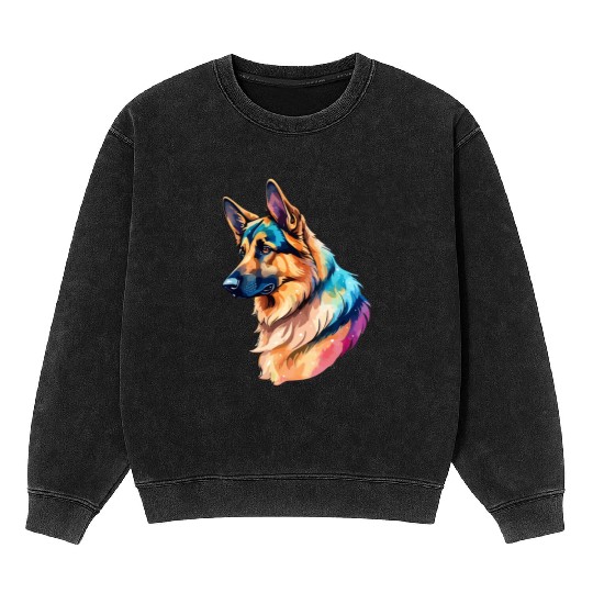 German Shepherd Watercolor Mineral Wash Sweatshirts