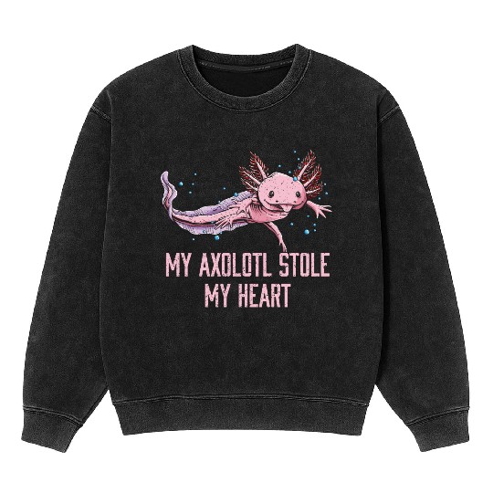 My Axolotl Stole My Heart Animal Lover Salamander Mineral Wash Sweatshirts