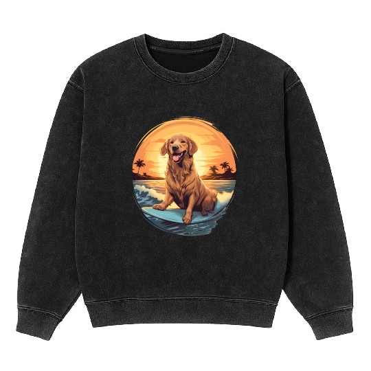 Golden Retriever Dog Surfing Happy Mineral Wash Sweatshirts