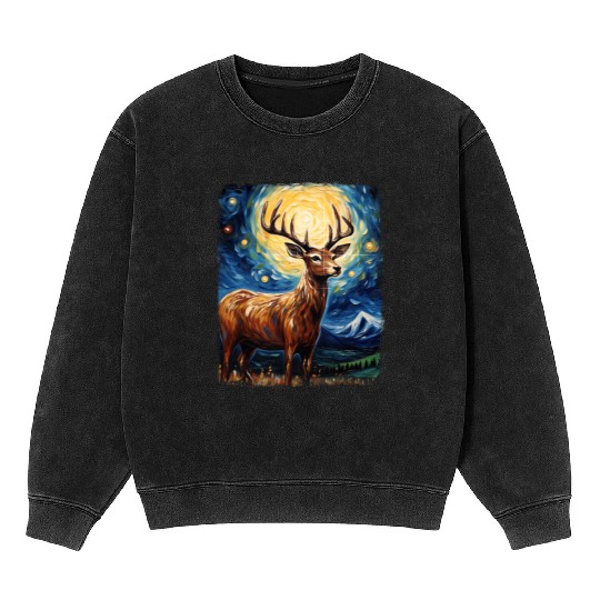 Deer Hunter Deer Hunting Starry Night Painting Mineral Wash Sweatshirts