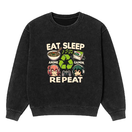 Cute Anime Eat Sleep Anime Repeat Manga Mineral Wash Sweatshirts