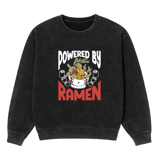 Powered By Ramen Anime Japanese Soup Cup Noodle Mineral Wash Sweatshirts