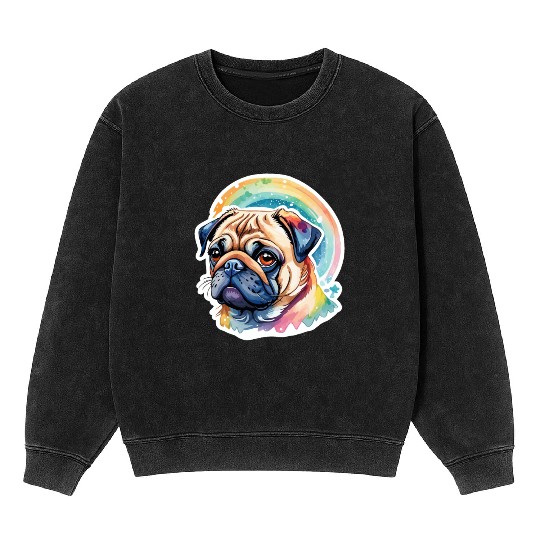 Pug Watercolor Mineral Wash Sweatshirts