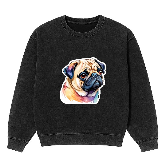 Pug Watercolor Mineral Wash Sweatshirts