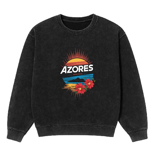 Azores Souvenir Portugal Sunset Hibiscus Mineral Wash Sweatshirts