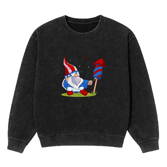 Adorable Gnome Fireworks America Mineral Wash Sweatshirts