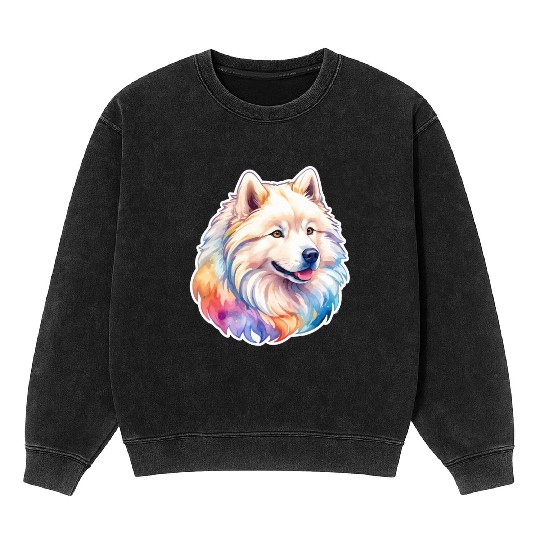 Samoyed Dog Watercolor Mineral Wash Sweatshirts