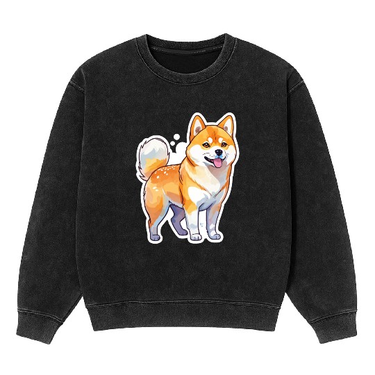 Shiba Inu Watercolor Mineral Wash Sweatshirts