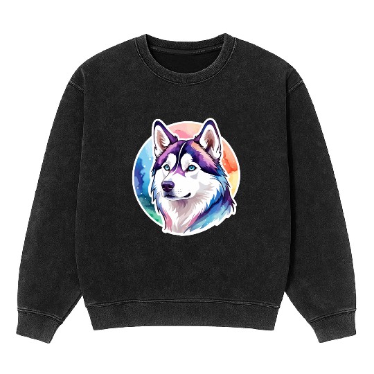 Siberian Husky Watercolor Mineral Wash Sweatshirts