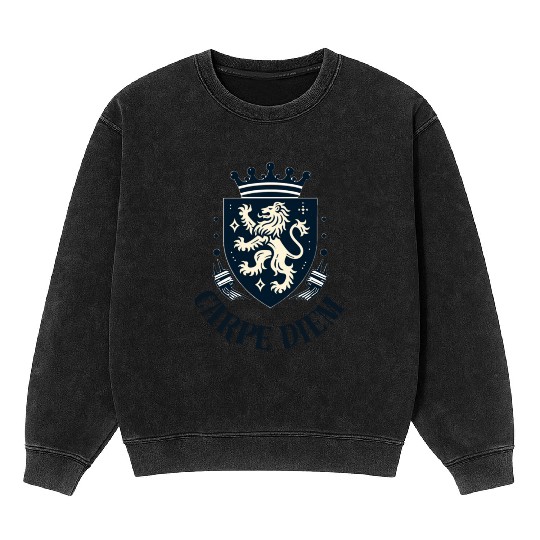 Carpe Diem - Elegant Heraldic Crest With Lion and Mineral Wash Sweatshirts