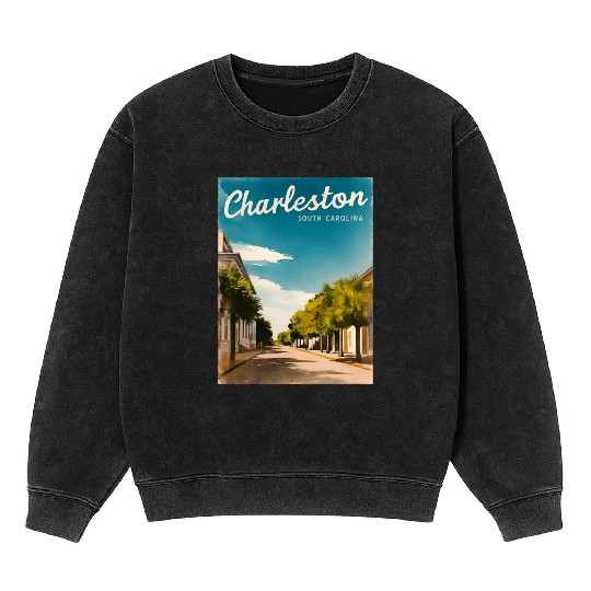 Vintage Travel Charleston South Carolina Retro Mineral Wash Sweatshirts