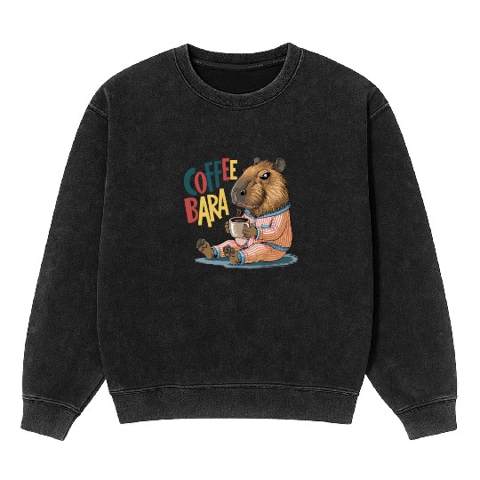 Coffeebara Capybara Coffedrinker Mineral Wash Sweatshirts