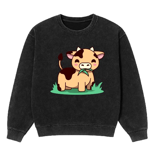 Cute Kawaii Cow Farm Animals Lover Design Mineral Wash Sweatshirts