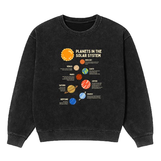 Colorful Solar System Planets Space Science Mineral Wash Sweatshirts