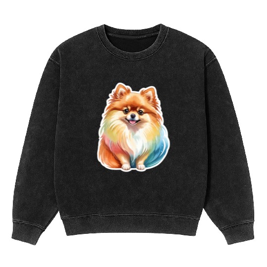 Pomeranian Watercolor Mineral Wash Sweatshirts