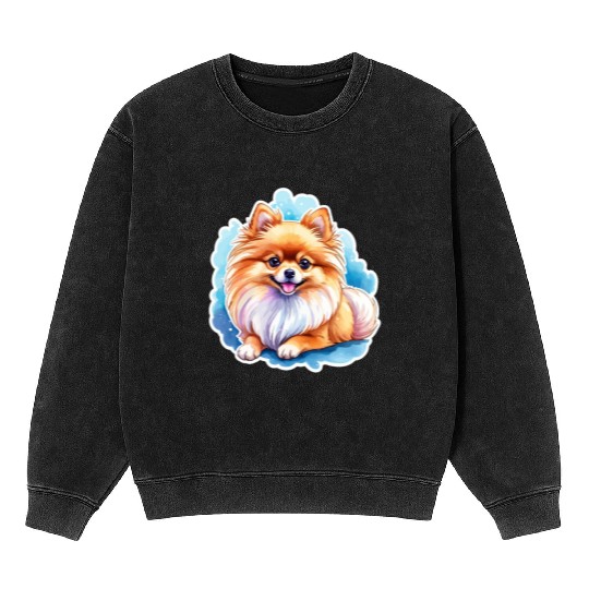 Pomeranian Watercolor Mineral Wash Sweatshirts
