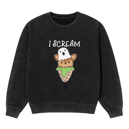 Deer Halloween Ghost I Scream Ice Cream Pun Mineral Wash Sweatshirts