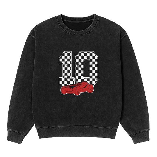 10 Year Old Pit Crew Boy Car Racing 10th Birthday Mineral Wash Sweatshirts