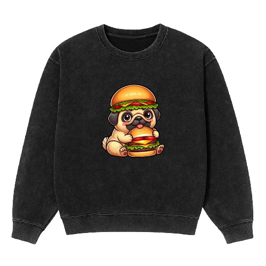 Halloween dog pug hamburger hat quirky fast food Mineral Wash Sweatshirts