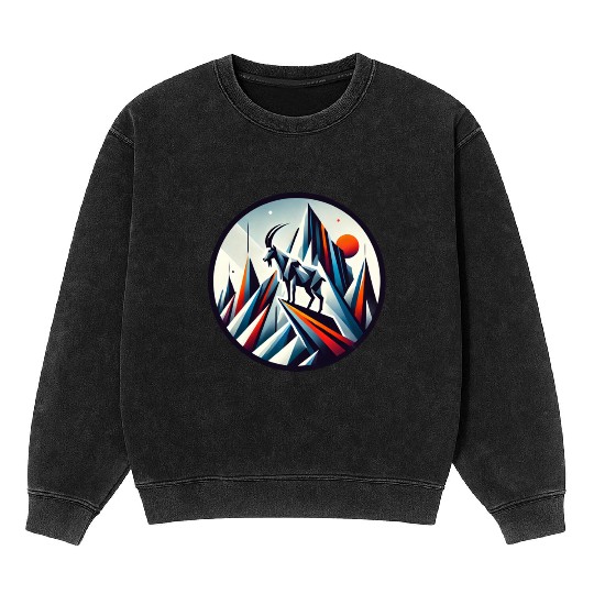 Abstract mountain goat Mineral Wash Sweatshirts