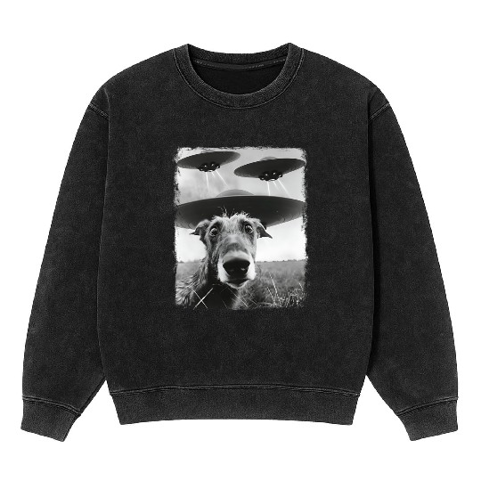 Irish Wolfhound Dog UFO Alien Extraterrestrial Sel Mineral Wash Sweatshirts