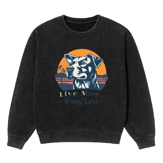 Vintage Sunset Dog Mineral Wash Sweatshirts - Live More Worry Less