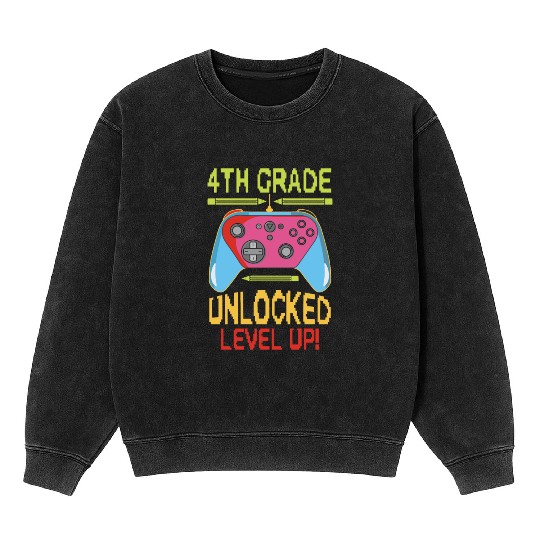 4th Grade Unlocked Level Up Video Gamer Mineral Wash Sweatshirts Back