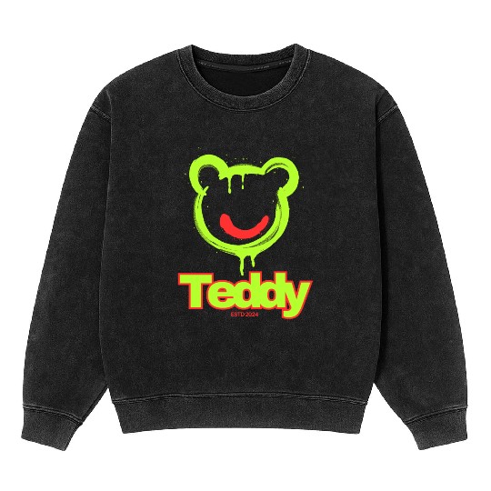 Neon Drip Teddy Bear Illustration Mineral Wash Sweatshirts