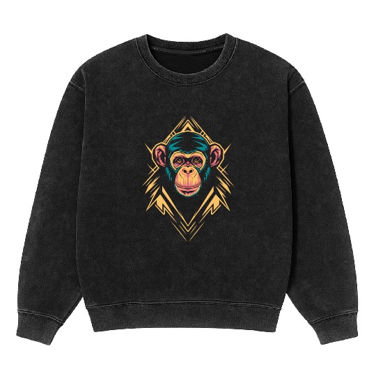 Vibrant Geometric Monkey Art with Neon Colors Mineral Wash Sweatshirts