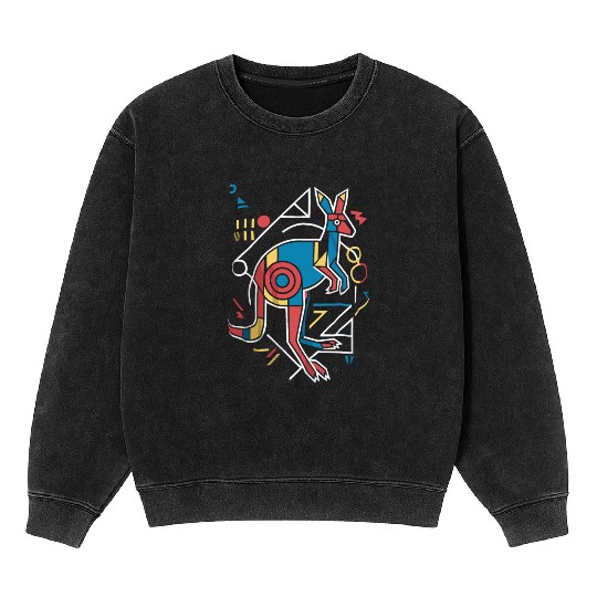 Geometric Kangaroo Art Colorful Abstract Mineral Wash Sweatshirts