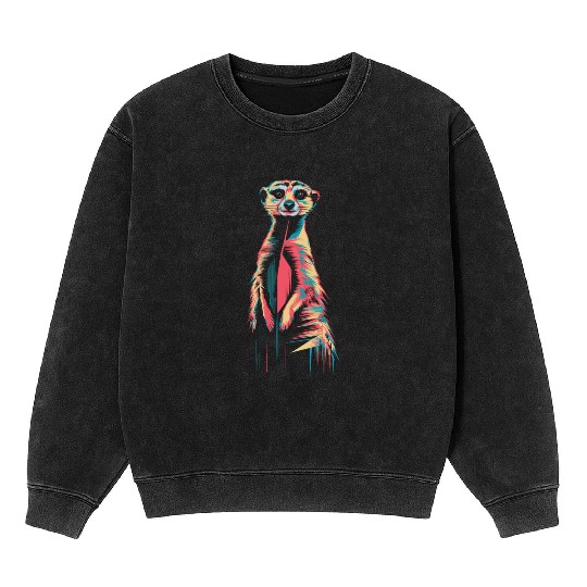 Vibrant Meerkat Illustration Neon Colors Mineral Wash Sweatshirts