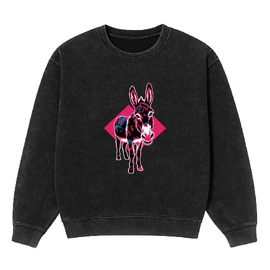 Geometric Farm Animal Graphic: Vibrant Donkey Art Mineral Wash Sweatshirts