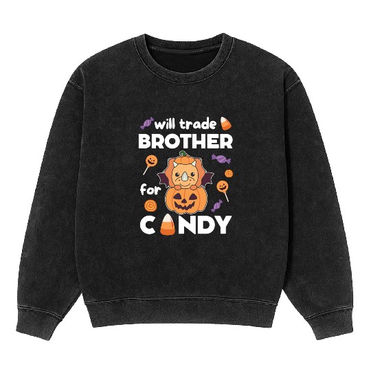 Triceratops Halloween Trade Brother For Candy Mineral Wash Sweatshirts