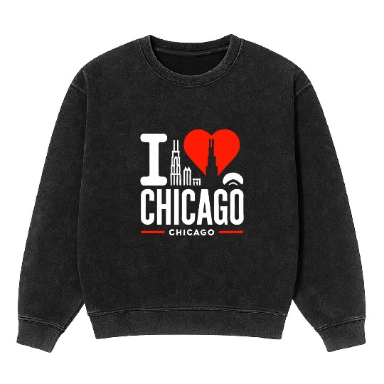 I Love Chicago The Windy City Chi-Town Mineral Wash Sweatshirts