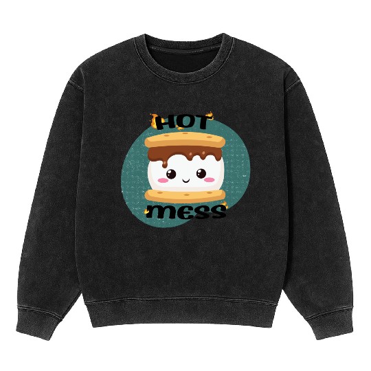 Hot Mess Kawaii S'more Meme Mineral Wash Sweatshirts