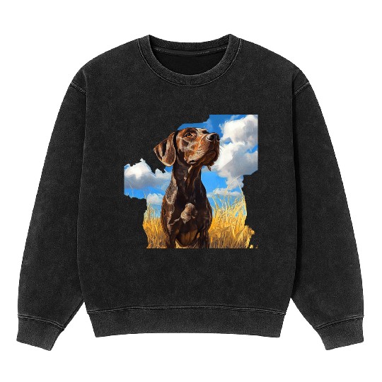 German Shorthaired Pointer Watercolor Picture Mineral Wash Sweatshirts