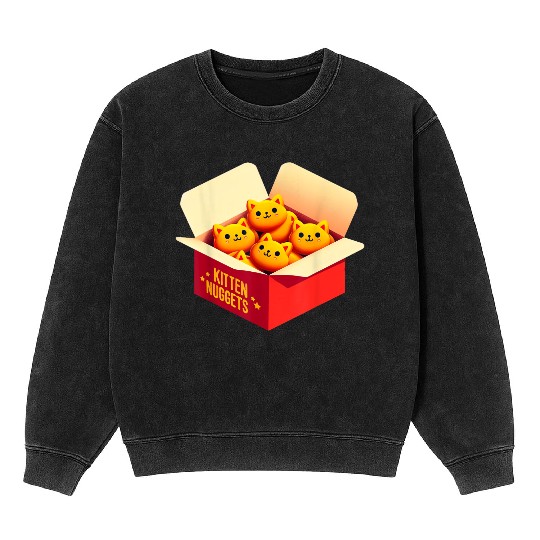 Kitten Nuggets Food Pun Cat Lover Gift Chicken Nug Mineral Wash Sweatshirts