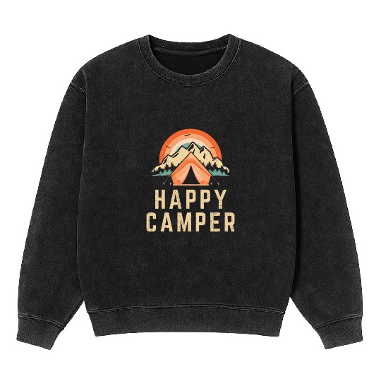 Happy Camper - Camping Lover Mineral Wash Sweatshirts