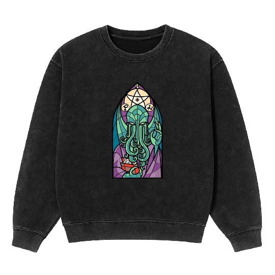 Cthulhu Church Stained Glass Cosmic Horror Funny Mineral Wash Sweatshirts