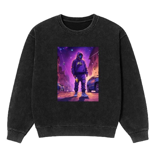 Hooded Figure in Futuristic Streetwear Mineral Wash Sweatshirts