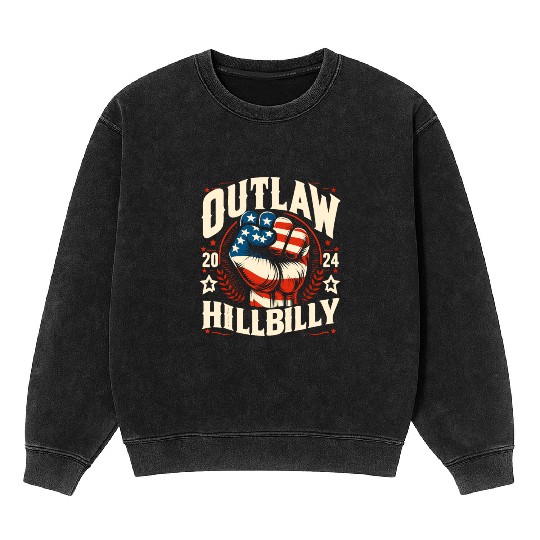 Vintage Retro US Flag Outlaw Hillbilly 2024 Trump Mineral Wash Sweatshirts