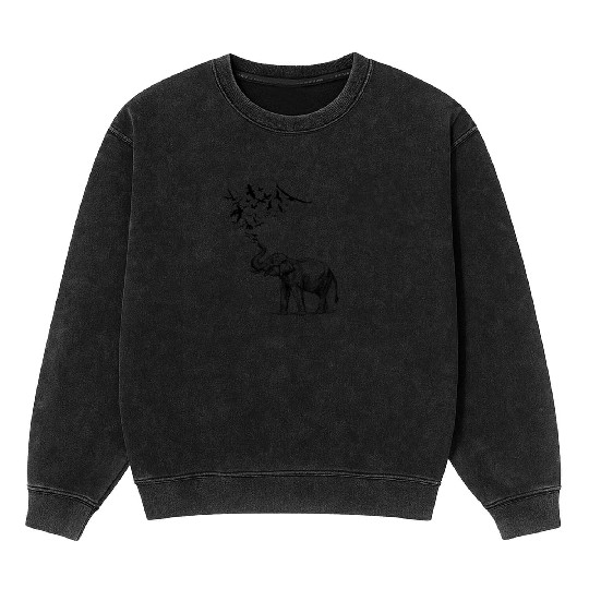 Elephant Bird Flock Mineral Wash Sweatshirts - Surreal Nature Lover