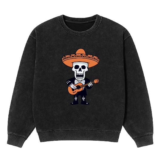 Skeleton Mariachi Guitar Player Mineral Wash Sweatshirts