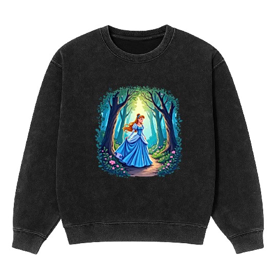 Graceful girl walking in forest Mineral Wash Sweatshirts