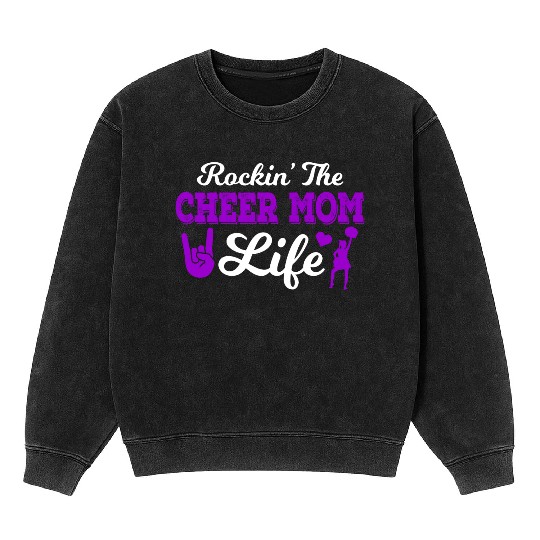 Rockin Cheer Mom Life Cheerleading Mother's Day Mineral Wash Sweatshirts