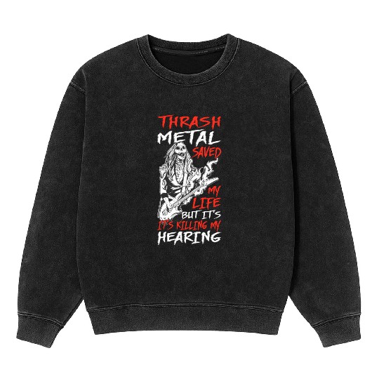 Metalhead Art for Trash Metal Fan Mineral Wash Sweatshirts