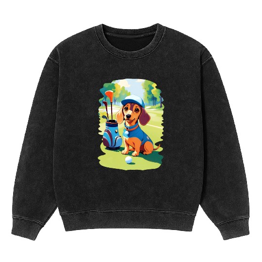 Dachshund Dog Playing Golf Funny Design Mineral Wash Sweatshirts