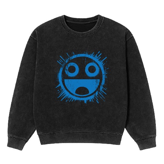 Blue Joyful Face Mineral Wash Sweatshirts