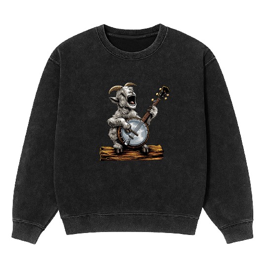 Goat Farm Animal Farmer Bluegrass Banjo Player Mineral Wash Sweatshirts